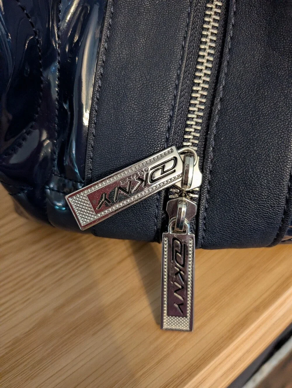 DKNY Navy Blue Quilted Patent Shoulder Bag